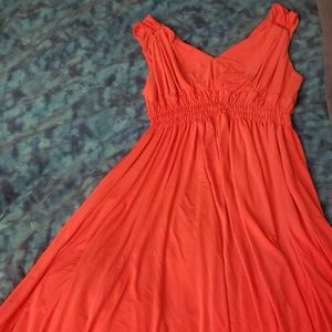 Evan Picone Coral Grecian Style Dress Gold Detail
